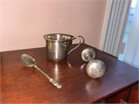 Vintage Sterling Silver Baby Cup, Spoon & Rattle