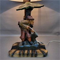 HUNTER HAND CARVED LAMP BY THOMAS EYRING ? 29"