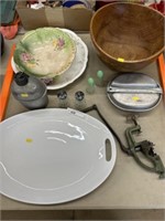 Mess Kit, Flask, Serving Platter, Carved Wood
