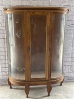 Vintage Art Deco Curved Glass Oak Curio Cabinet