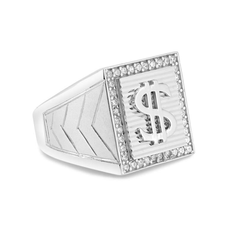 Sterling Silver Dollar Sign Men Crystal Ring