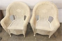 PAIR OF RESIN WICKER ARM CHAIRS