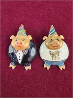 Enamel party pig brooches 2"