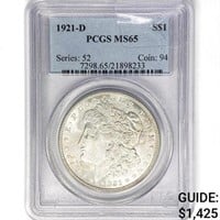 1921-D Morgan Silver Dollar PCGS MS65