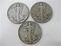 1937, 1943-S & 1945 Liberty Walking Half Dollars