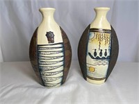 Pair Bud Vases - Hand Painted Pottery
