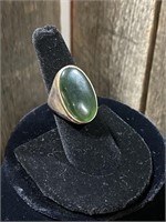 Sterling Silver & Jade Ring - Size 9.5