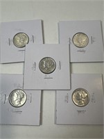 (5) Mercury Silver Dimes (3) 1943;1939; 1941;