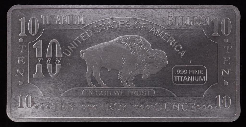 Ten Troy Ounce "Buffalo" .999 Fine Titanium Bull