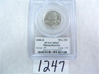 2000-D Massachusetts Quarter PCGS graded MS67