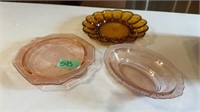 Pink depression footed cake plate, bowl, and egg