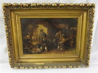 ORNATE FRAMED OIL ON BOARD-FRONTIER MEN