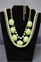 2 Costume Necklaces w/ Rhinestone & Green Stones