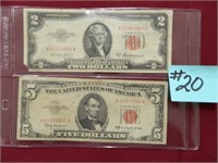 1953 Ser. $2 and 1963 Ser. $5 U.S. Notes Red Seals