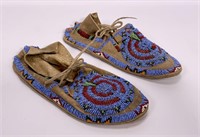American Indian Moccasins - leather, red & blue