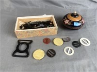 Wooden Container, Brooch, etc.