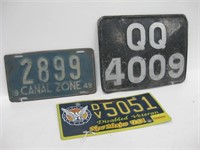 3 License Plates - NM, 1949 Canal Zone & European