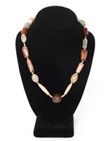 Stone Carnelian and Gold Bead Necklace with Stamp