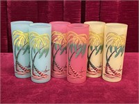 1960/70s Frosted Palm Tree Cocktail Glasses
