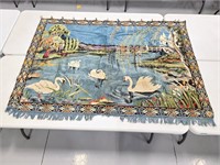Swan pond rug tapestry with brass rings