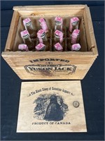 Collectible wooden box with bottles unopened open