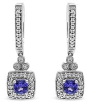 14k Wgold 1.03ct Blue Tanzanite & Diamond Earrings