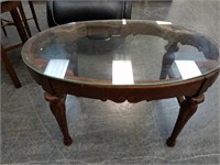 VTG WOOD BASE GLASS TOP ACCENT TABLE