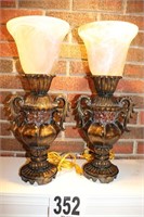 (Pair of 19" Tall) Lamps With Glass Shades (Rm 8)