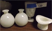 Milk Glass Lot Hat, Cups and Glass Vases