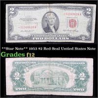 **Star Note** 1953 $2 Red Seal Untied States Note