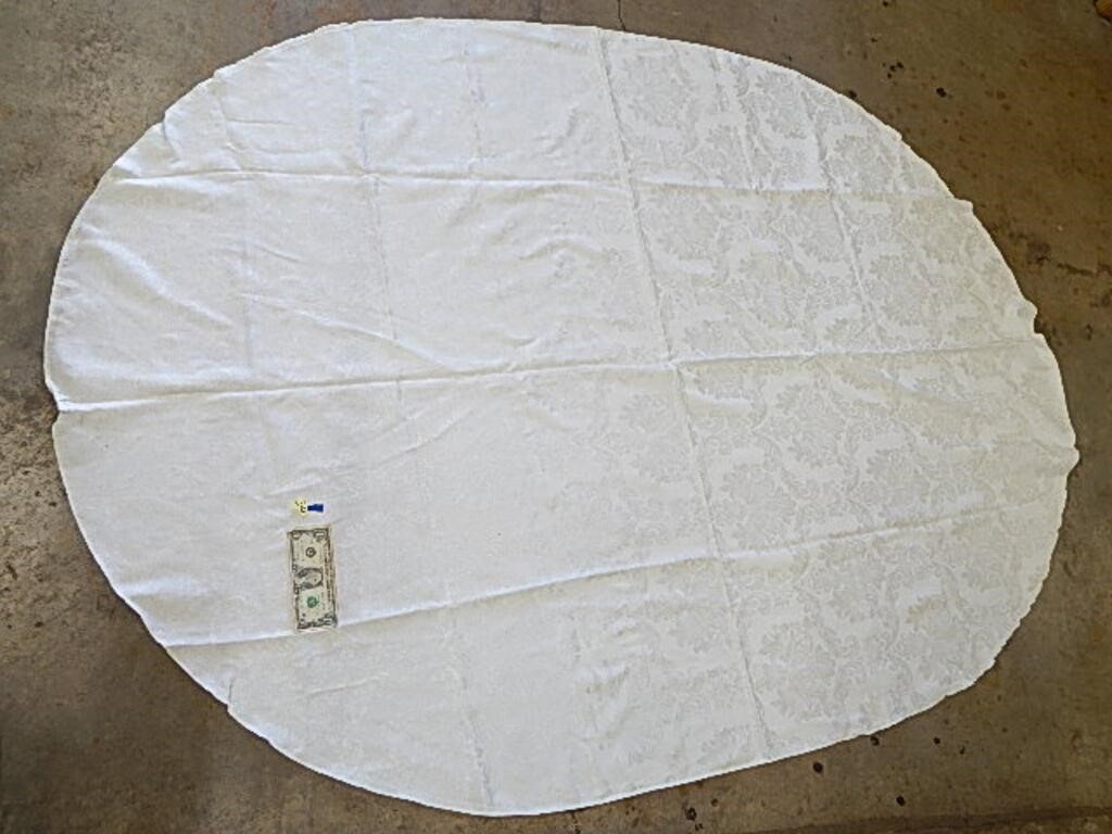 Oval Shaped White w/ Design Table Cloth 80" x 56"