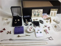 Lot of earrings, pins and necklaces