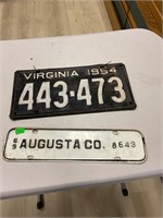 Pair of 1954 Virginia License Plates Augusta Tag
