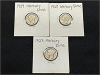 1923, 1928 & 1929 Mercury Dimes