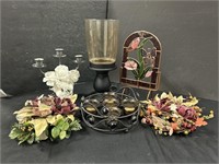 Assortment of Table Decor With 2 Metal Candle