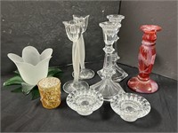 Variety of 9 Glass Candle Holders Clear Bin