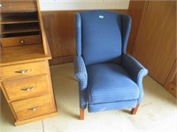 Blue upholstered recliner chair