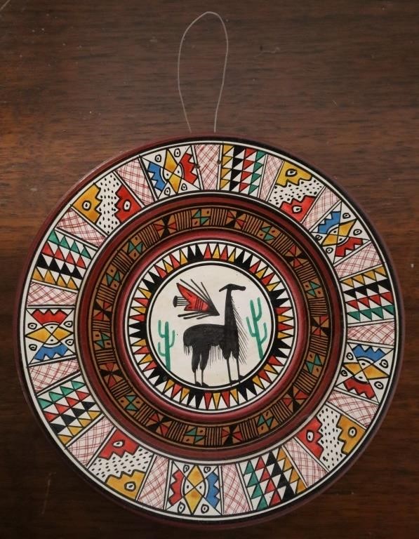 Vntg Cusco Peru Handcrafted Folk Art Pottery Plate