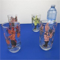 Four 1950's Japanese Themed Drinking Glasses