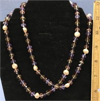 34" sparkly faceted bead and freshwater pearl neck