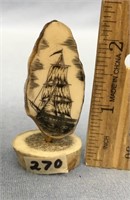 2" fossilized walrus tooth scrimmed with a sailing