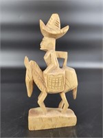 Handcarved Figure Riding Mule