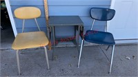 >2 School Chairs & Fold Down Sides Metal Table