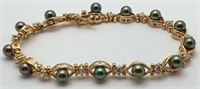 Sterling Goldwash Bracelet, Pearls & Clear Stones