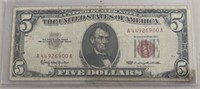 $5.00 UNITED STATES NOTE "RED SEAL" ***1963***