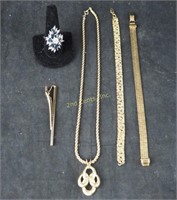 Vtg Designer Gold Bracelets Necklace Ring Tie Tac