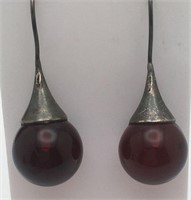 Sterling Silver Earrings W Red Stone
