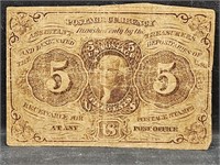 1862 US 5 Cent Fractional Currency Note