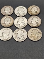 9- 1940's Silver Quarters