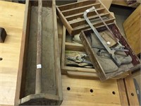 Group of old tool boxes and some tools